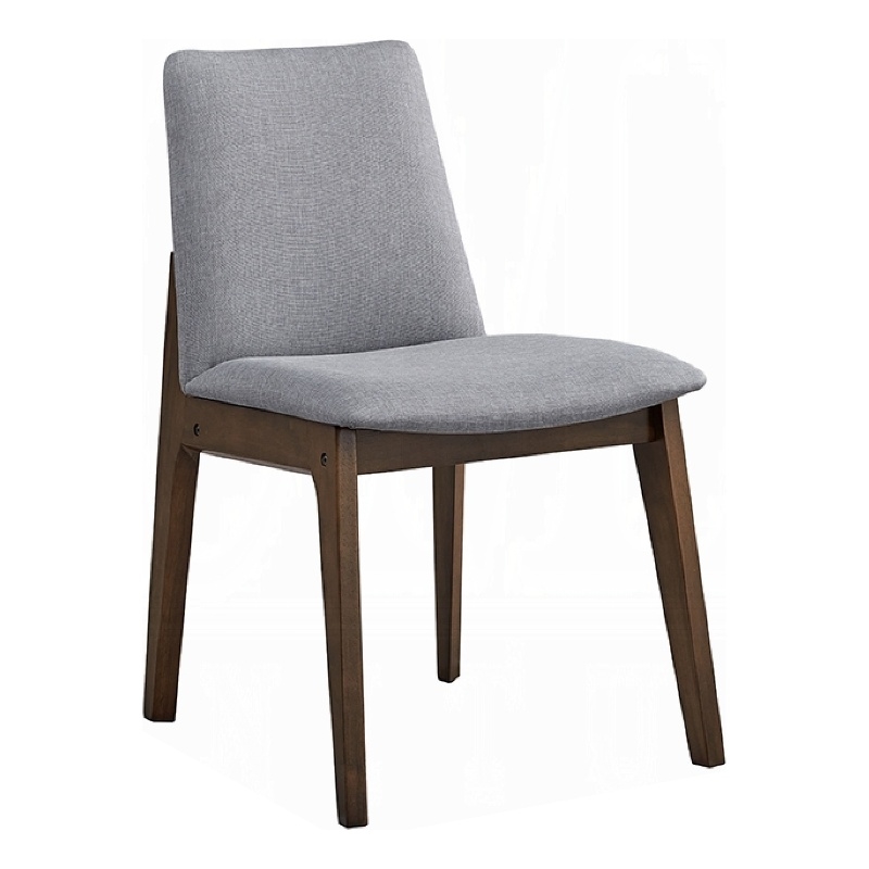 Lumy Side Dining Chair Set of 2-Gray Padded Seat and Back-Brown Wood
