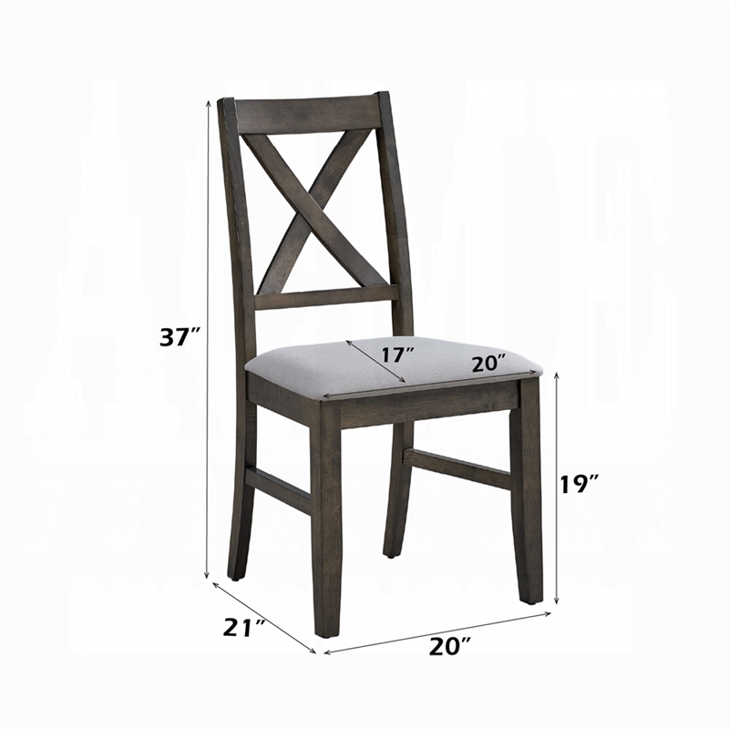 Side Dining Chair Set of 2-X Farmhouse Back-Padded Gray and Beige