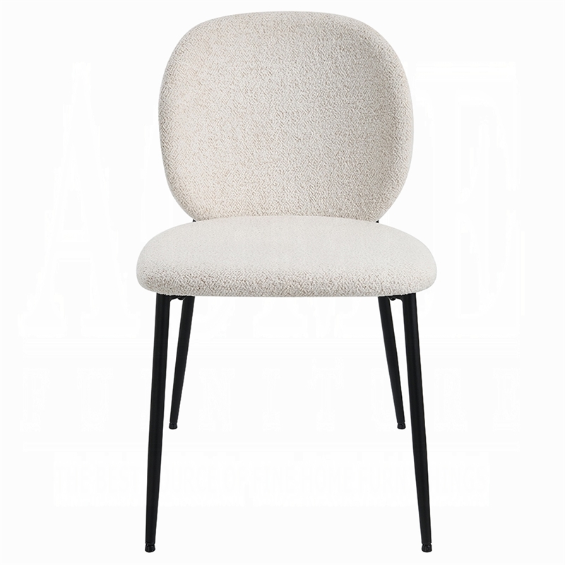 Laus Side Dining Chair Set of 2-White Boucle-Sleek Black Metal