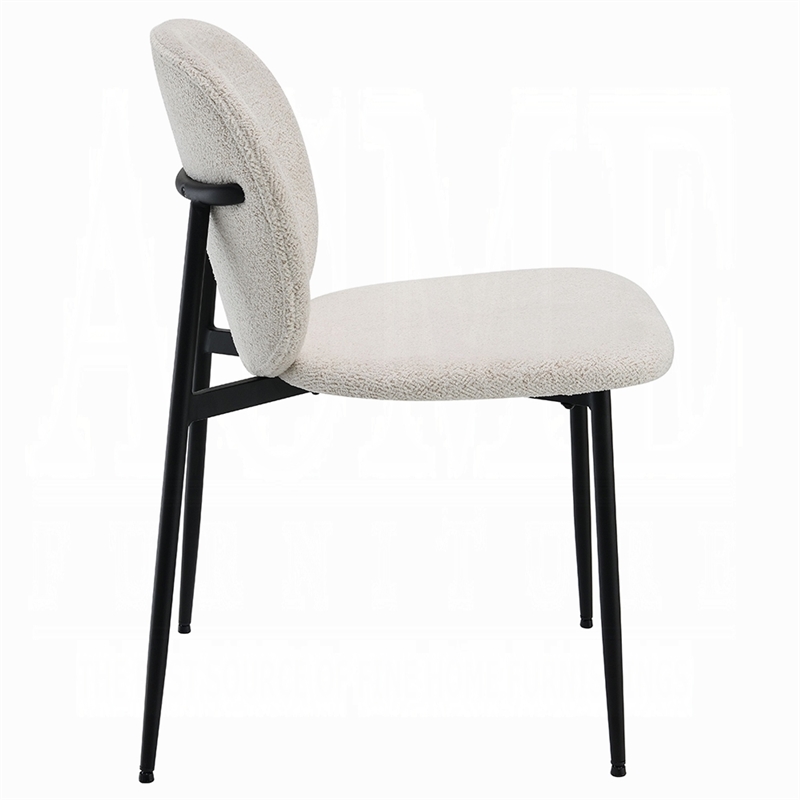 Laus Side Dining Chair Set of 2-White Boucle-Sleek Black Metal