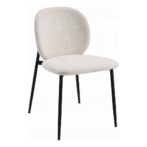 Laus Side Dining Chair Set of 2-White Boucle-Sleek Black Metal