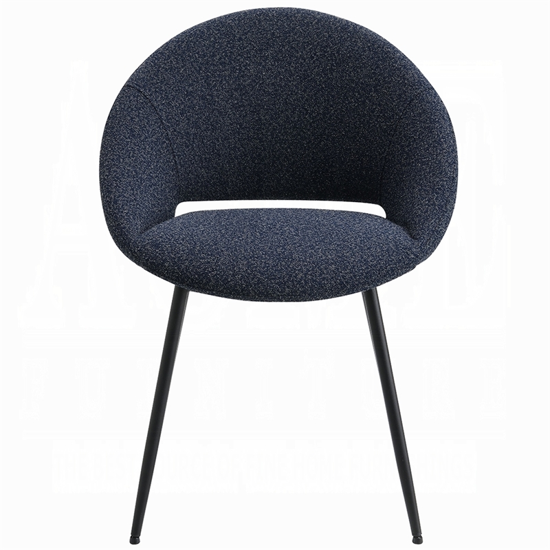Laus Side Dining Chair Set of 2-Black Boucle-Sleek Black Metal Frame
