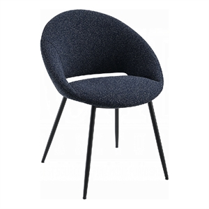 Laus Side Dining Chair Set of 2-Black Boucle-Sleek Black Metal Frame