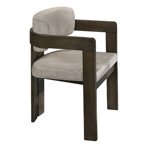Diny Dining Armchair-Gray Polished Microfiber-Walnut Brown Wood