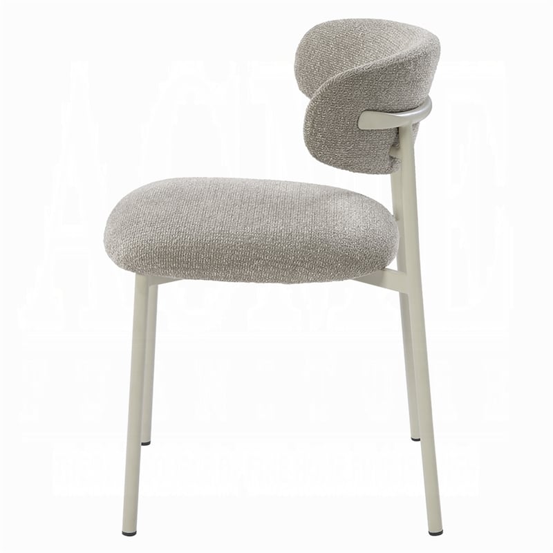 Sinra Side Dining Chair Set of 2-Light Gray Fabric-White Metal Frame