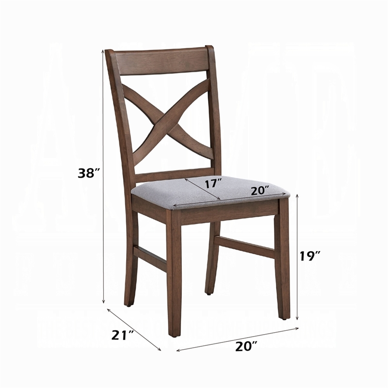 Feri Side Dining Chair Set of 2-Gray Foam Cushion-Farmhouse Brown