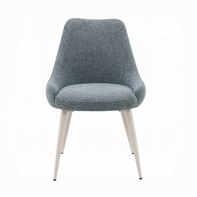 Aela Side Dining Chair Set of 2-Light Blue Boucle-Bone White Metal