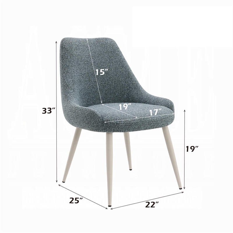 Aela Side Dining Chair Set of 2-Light Blue Boucle-Bone White Metal