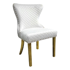 Anova Dining Side Chair Set of 2-Diamond Pattern White Seat-Gold Leg