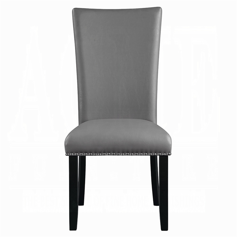 Aline Side Dining Chair Set of 2-Gray Faux Leather-Nailhead Trim