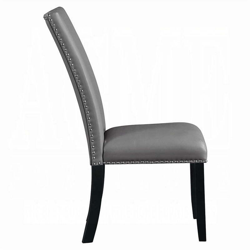 Aline Side Dining Chair Set of 2-Gray Faux Leather-Nailhead Trim