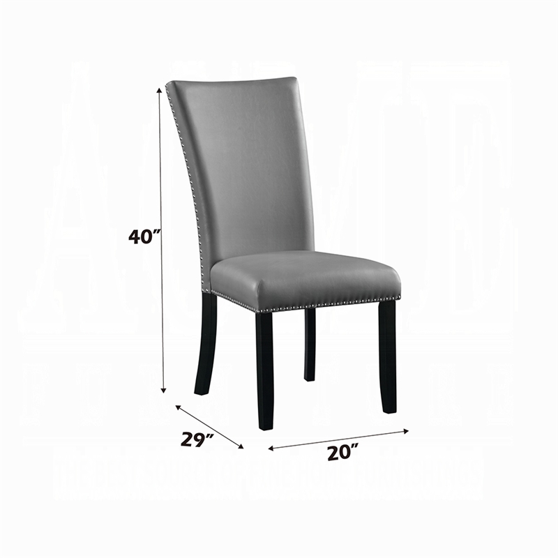 Aline Side Dining Chair Set of 2-Gray Faux Leather-Nailhead Trim