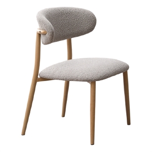 Kacie Side Dining Chair Set of 2-Gray Boucle-Natural Brown Wood