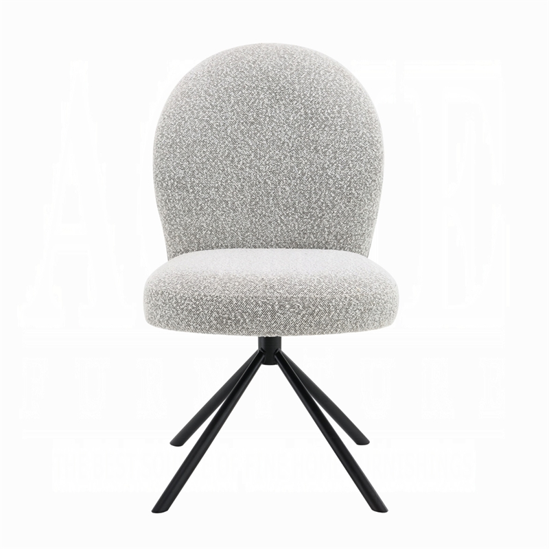 Veton Swivel Side Dining Chair Set of 2-Gray Boucle-Black Metal Base