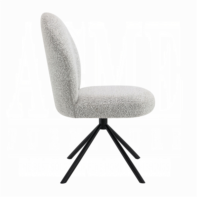 Veton Swivel Side Dining Chair Set of 2-Gray Boucle-Black Metal Base
