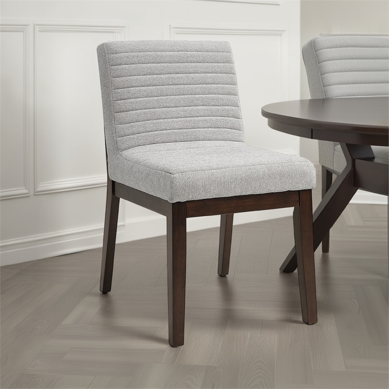Eyna Side Dining Chair Set of 2-Soft Gray Linen-Dark Brown Wood