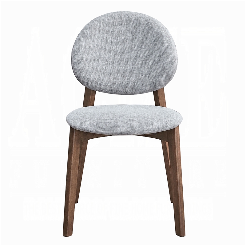 Hamza Side Dining Chair Set of 2-Light Gray Linen-Walnut Brown Wood