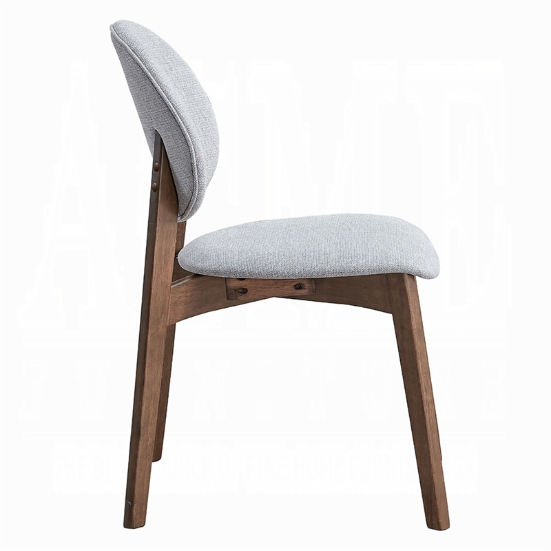 Hamza Side Dining Chair Set of 2-Light Gray Linen-Walnut Brown Wood