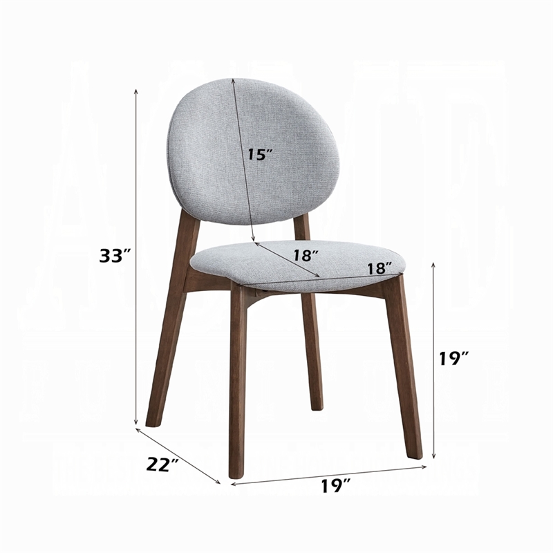 Hamza Side Dining Chair Set of 2-Light Gray Linen-Walnut Brown Wood