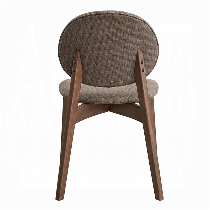 Hamza Side Dining Chair Set of 2-Light Brown Linen-Walnut Rubberwood