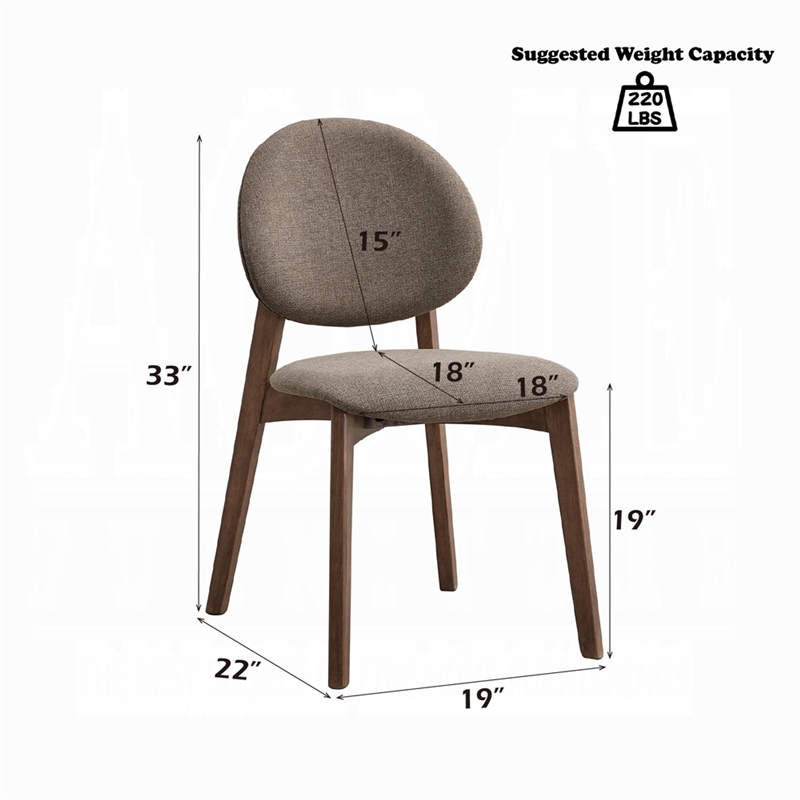 Hamza Side Dining Chair Set of 2-Light Brown Linen-Walnut Rubberwood