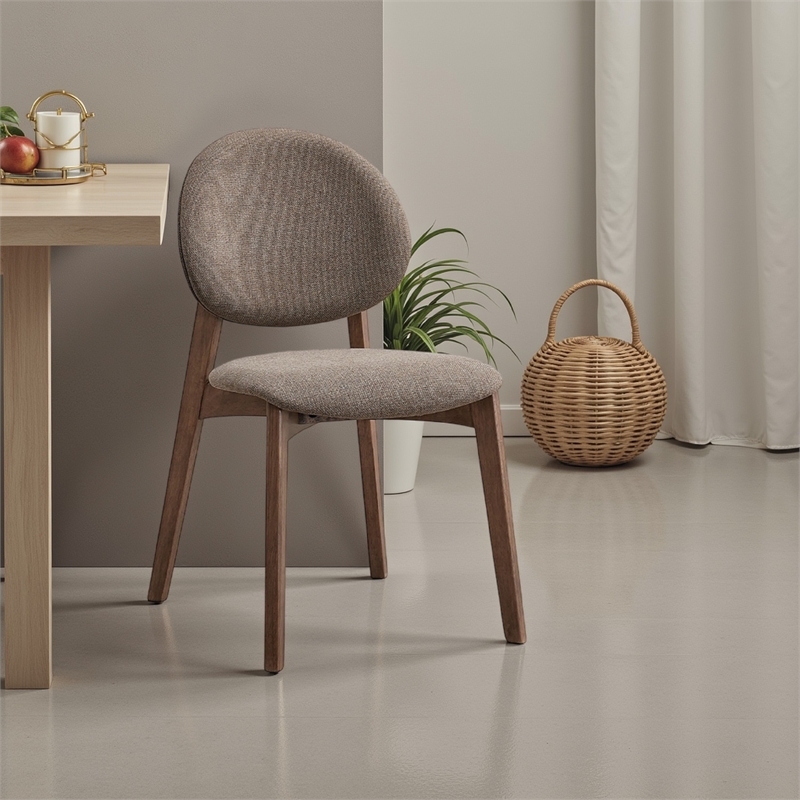 Hamza Side Dining Chair Set of 2-Light Brown Linen-Walnut Rubberwood