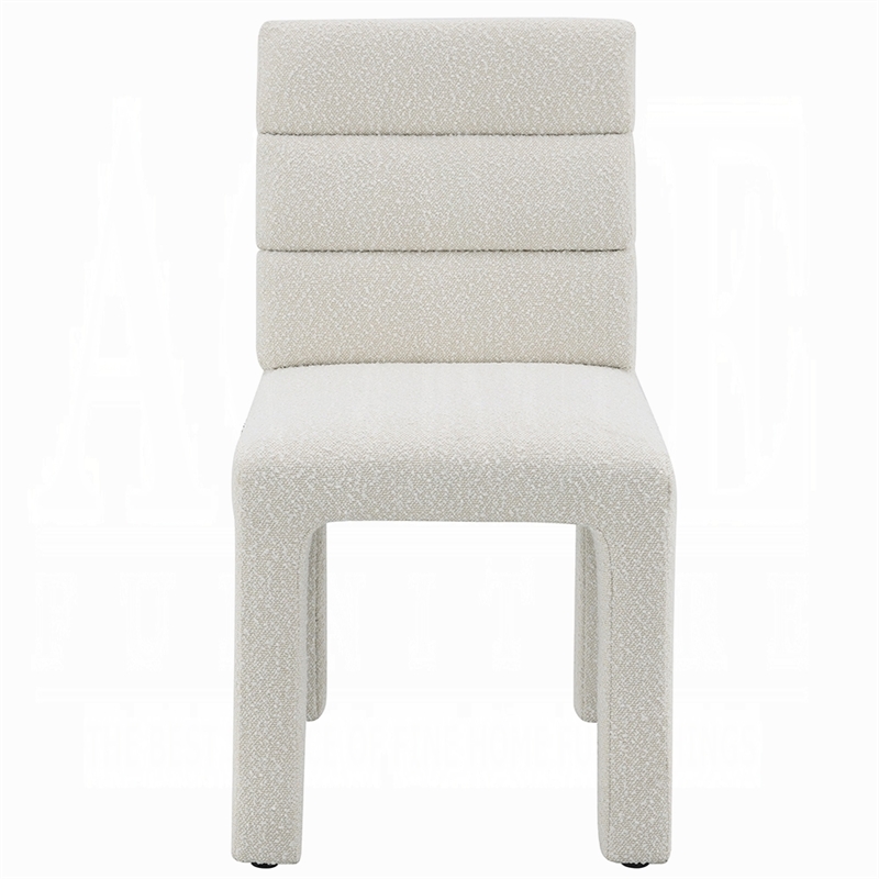 Side Dining Chair Set of 2-Plush White Boucle Seat-Tufted Backrest