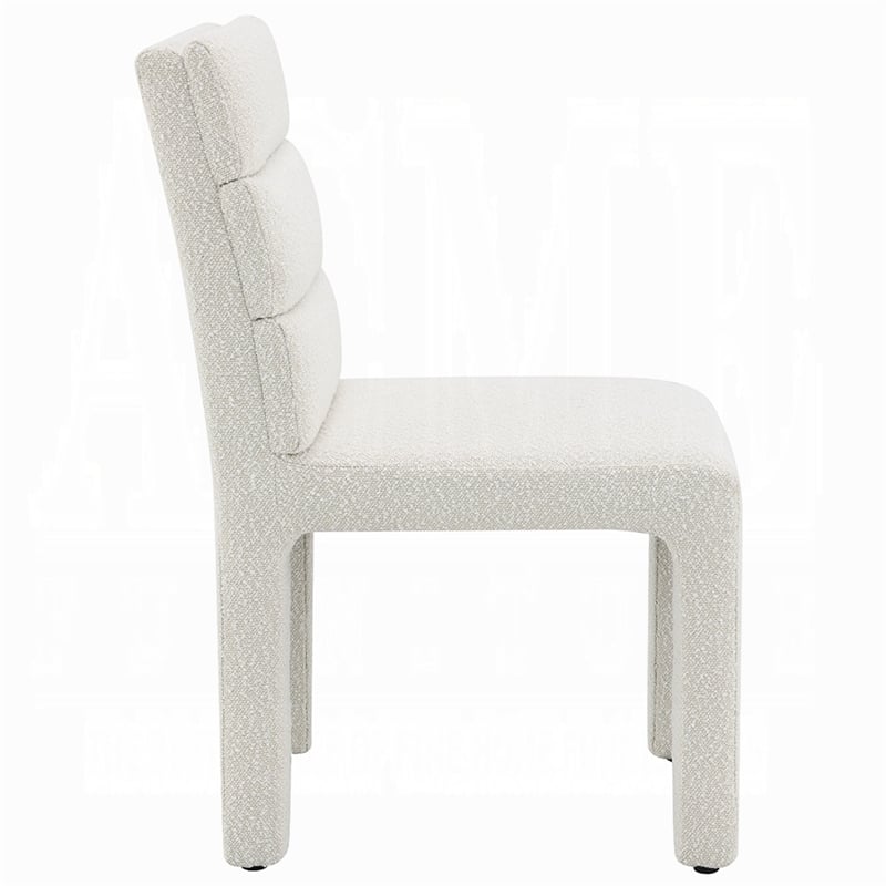 Side Dining Chair Set of 2-Plush White Boucle Seat-Tufted Backrest