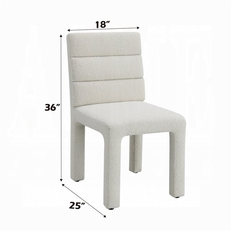 Side Dining Chair Set of 2-Plush White Boucle Seat-Tufted Backrest