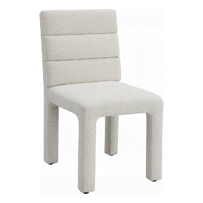 Side Dining Chair Set of 2-Plush White Boucle Seat-Tufted Backrest