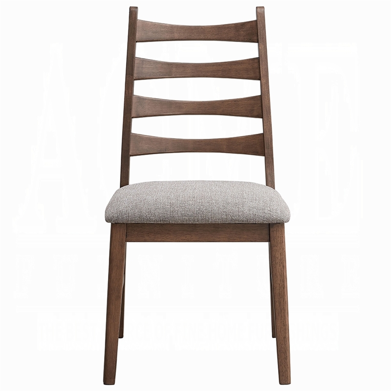 Mea Dining Side Chair Set of 2-Slatted Back-Gray Linen Seat-Brown