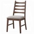 Mea Dining Side Chair Set of 2-Slatted Back-Gray Linen Seat-Brown