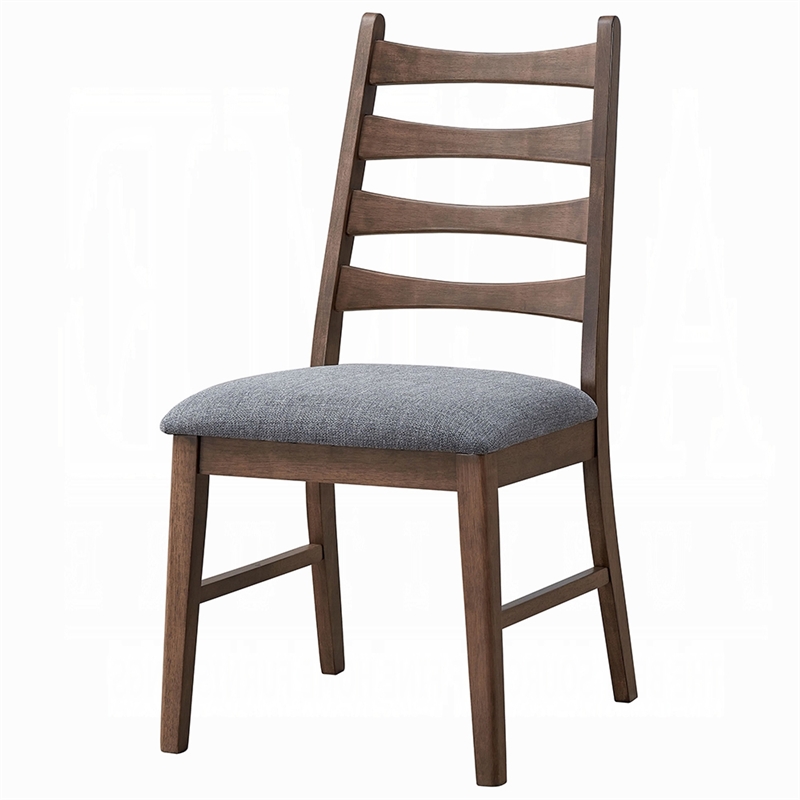 Mea Dining Side Chair Set of 2-Slatted-Dark Gray Linen Seat-Brown