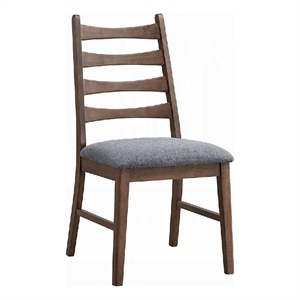 Mea Dining Side Chair Set of 2-Slatted-Dark Gray Linen Seat-Brown