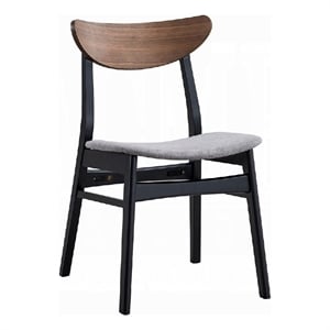 Bery Dining Side Chair Set of 2-Gray Linen Seat-Scandinavian Black
