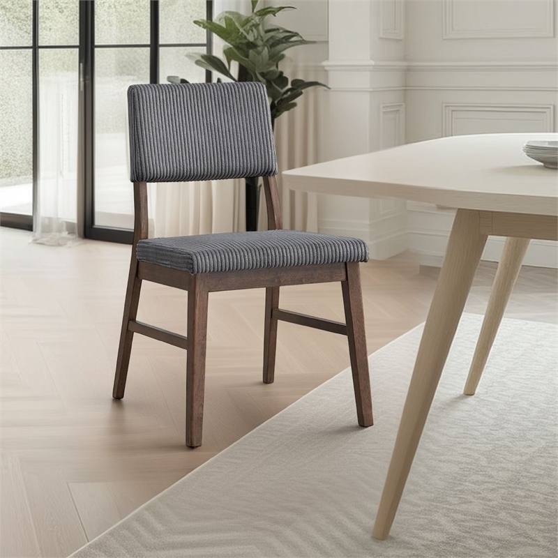 Koen Dining Side Chair Set of 2-Dark Gray Corduroy-Walnut Brown