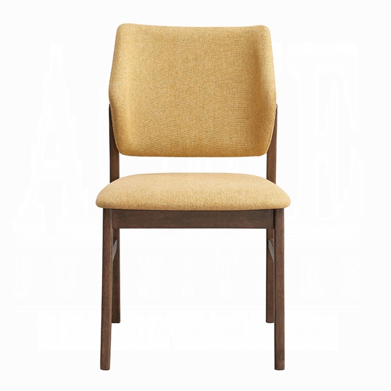 Nory Dining Side Chair Set of 2-Yellow Linen Cushioned-Walnut Brown