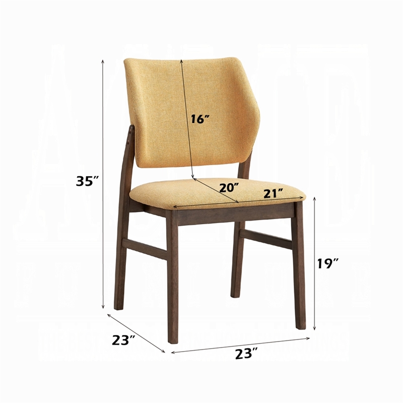 Nory Dining Side Chair Set of 2-Yellow Linen Cushioned-Walnut Brown