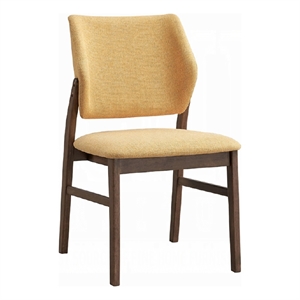 Nory Dining Side Chair Set of 2-Yellow Linen Cushioned-Walnut Brown