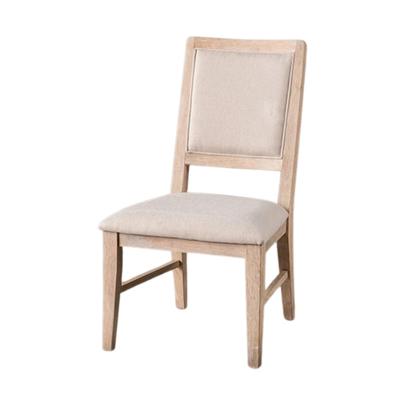 Ellon Side Dining Chair Set of 2-Distressed Natural Brown Wood-Beige Fabric