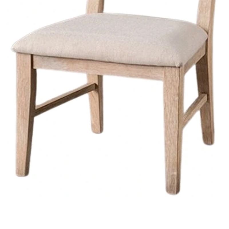 Ellon Side Dining Chair Set of 2-Distressed Natural Brown Wood-Beige Fabric