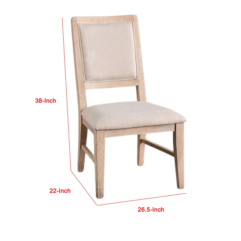 Ellon Side Dining Chair Set of 2-Distressed Natural Brown Wood-Beige Fabric