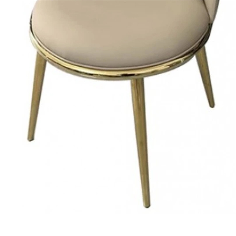 Relli Side Dining Chair Set of 2-Gold Metal-Taupe Faux Leather-Round Seats