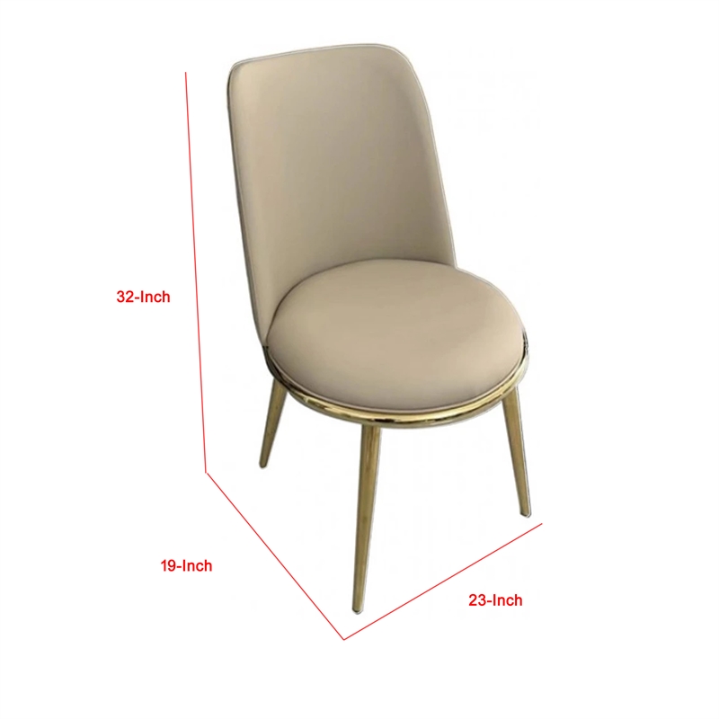 Relli Side Dining Chair Set of 2-Gold Metal-Taupe Faux Leather-Round Seats