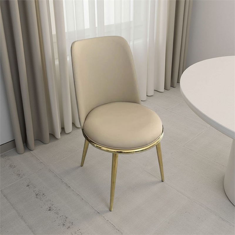 Relli Side Dining Chair Set of 2-Gold Metal-Taupe Faux Leather-Round Seats