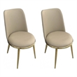 Relli Side Dining Chair Set of 2-Gold Metal-Taupe Faux Leather-Round Seats