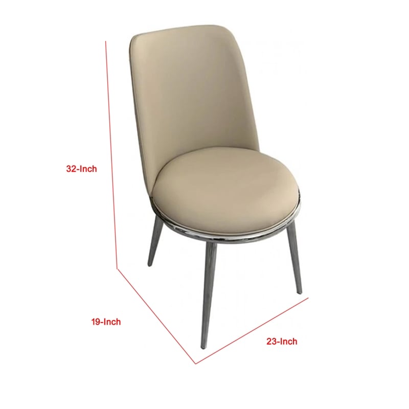 Relli Side Dining Chair Set of 2-Silver Metal-Taupe Faux Leather Round Seats