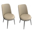 Relli Side Dining Chair Set of 2-Silver Metal-Taupe Faux Leather Round Seats