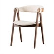 Ebik Side Dining Chair Set of 2-Curve Panel Back-Walnut Brown Wood-Beige Boucle