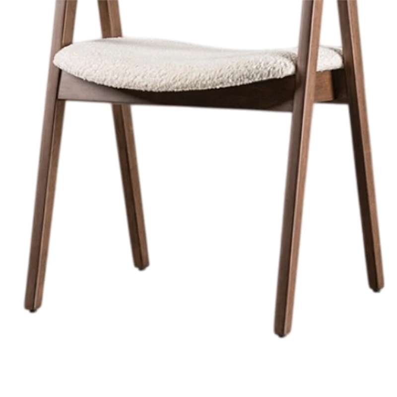 Ebik Side Dining Chair Set of 2-Curve Panel Back-Walnut Brown Wood-Beige Boucle